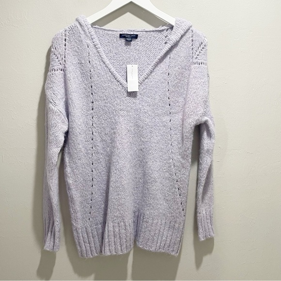 New AMERICAN EAGLE OUTFITTERS Women’s Lavender Chunky Hooded Sweater V-Neck XS - Picture 1 of 10